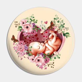 Baby inside the heart shaped womb, fetus, maternity floral botany, fetal, pregnant,vintage anatomy style, anatomy art, student, doctor, medical Pin