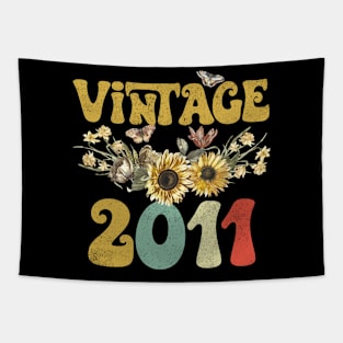 Vintage 2011 Sunflower Floral Retro Groovy 12th Birthday Tapestry