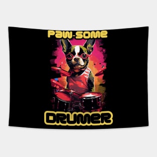 "Paw-some Drummer: Striped Dog with Beat" Tapestry