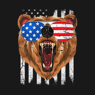 4th Of July Bear American Flag Usa Men Kids Boys T-Shirt