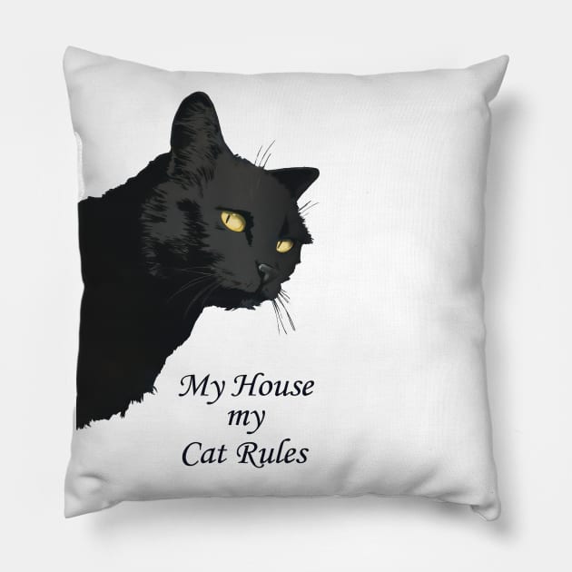 Black Cat: My House My Cat Rules Pillow by TooplesArt