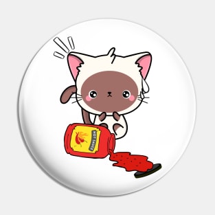 Funny White Cat Spilled Hot Sauce Pin