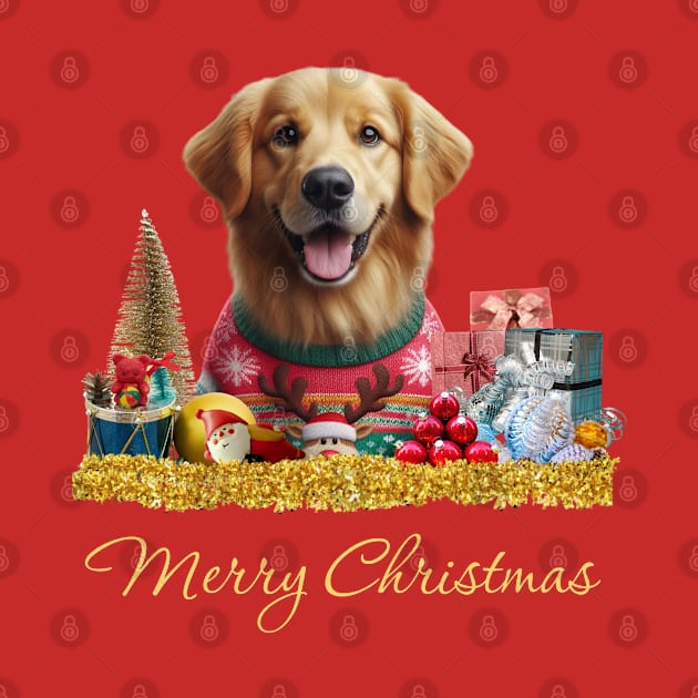 Merry Christmas Golden Retriever by The Artful Barker