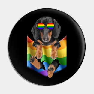 Dachshund In Pocket LGBT Pride Flag For Dog Lovers Pin