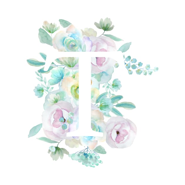 Botanical alphabet T green and purple flowers by colorandcolor