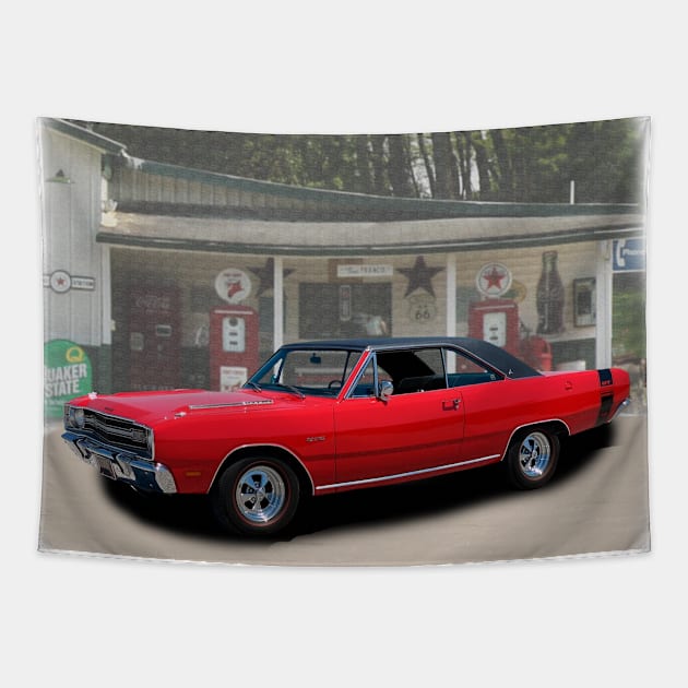 1969 Dart GT Sport in our filling station series on front and back Tapestry by Permages LLC