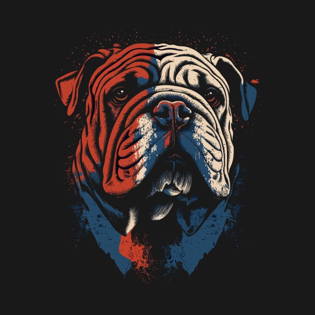 Patriotic Bulldog - Red, White, and Blue Bulldog Design by TeeTrendz