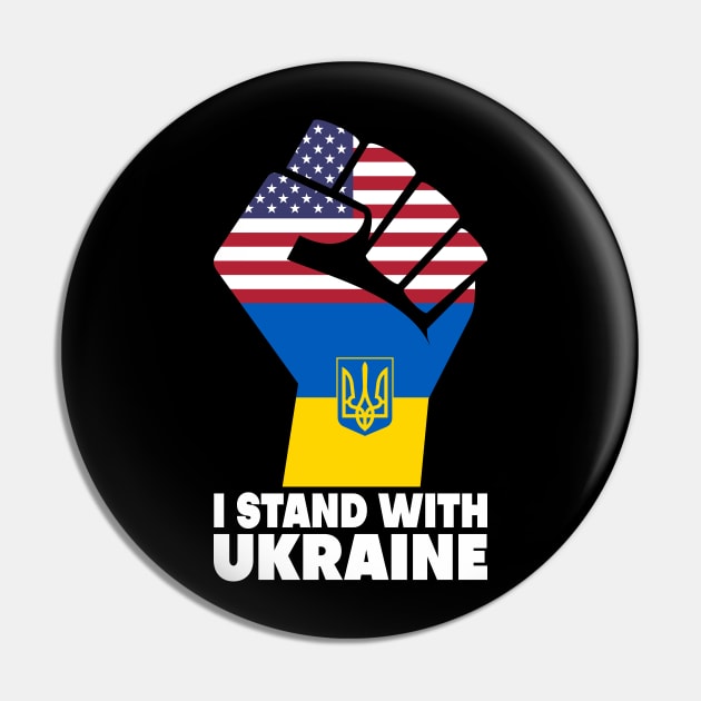 I Stand With Ukraine Raised Fist Clenched Fist Ukrainian Flag  American Flag Pin by PorcupineTees