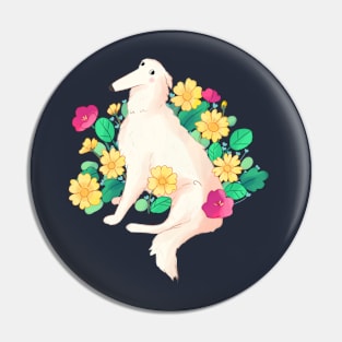 Borzoi and flowers art Pin