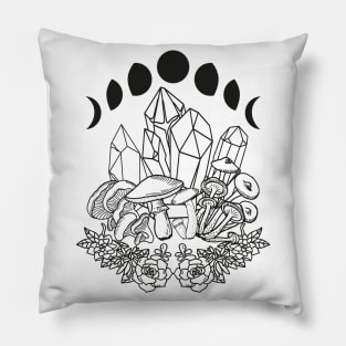 Moon Phases Crystals Mushrooms Succulents Pillow