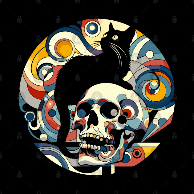 Black Cat and skull - Kandinsky inspired by PrintSoulDesigns