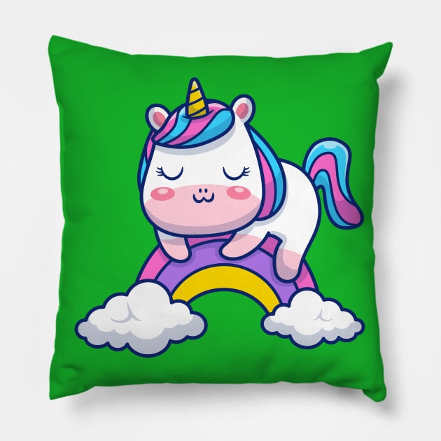 Cute Unicorn Sleeping On Rainbow Cartoon Pillow by Catalyst Labs