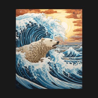 Japanese Polar Bear Surfer Great Wave Off Kanagawa T-Shirt