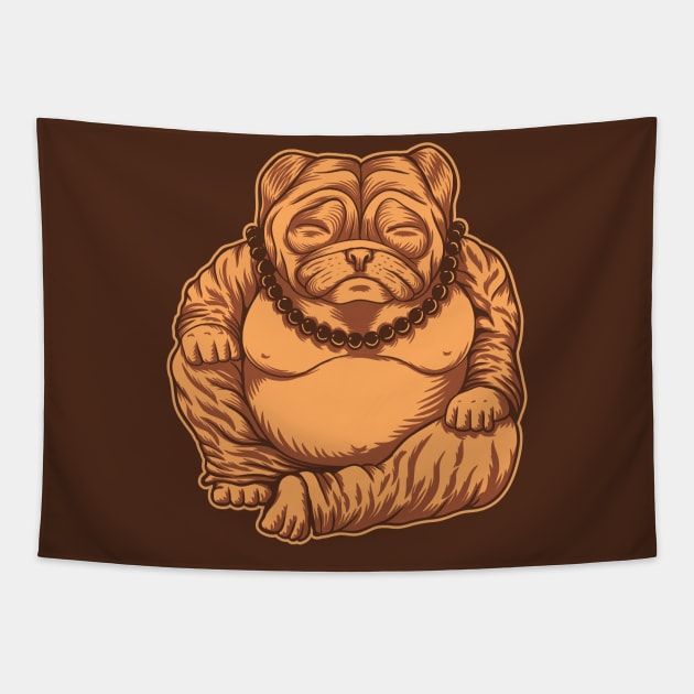 Golden Budai Pug // Funny Fat Pug Buddha Tapestry by SLAG_Creative