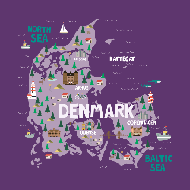 Denmark illustrated map by JunkyDotCom