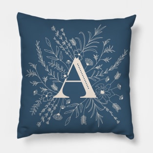 Botanical Letter A (Lake Blue) Pillow