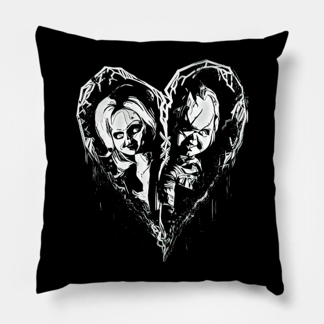 Chucky and Tiffany black and white Pillow by Fred_art_61