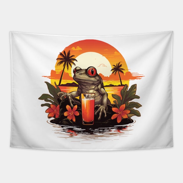 Coqui Frog with Drink - Island Hopping Tapestry by VelvetRoom