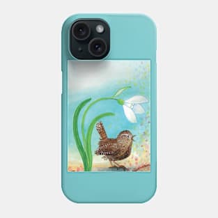 Wren Bird and Snowdrop Sing In the Spring Illustration Phone Case