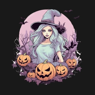 Cartoon Witch with Ashen Hair - Halloween Spells Moonlit Enchantment T-Shirt