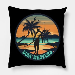 Surf Masters , Hello Summer Vintage Funny Surfer Riding Surf Surfing Lover Gifts Pillow