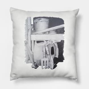 pencil drawing picture of garden tools still life Pillow