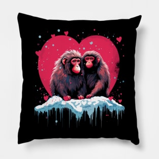Snow Monkey Couple Valentine Pillow