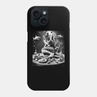 cat riding shark in space Phone Case