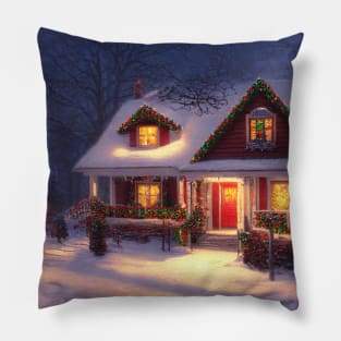 Old , ancient European village , town in winter horror design Pillow