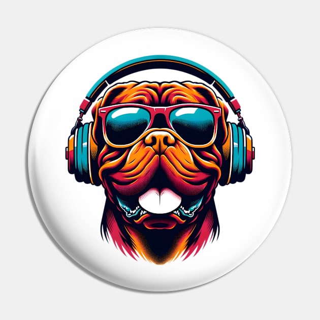 Dogue de Bordeaux Smiling DJ with Sunny Beats Pin by ArtRUs