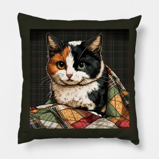 Calico Cat on a Quilt Pillow