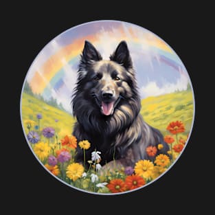 Belgian Sheepdog Memorial Rainbow Bridge Colorful Dog Art T-Shirt