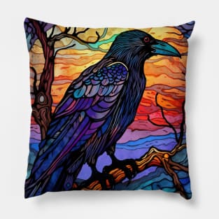 Colorful Gothic Raven in a tree Pillow