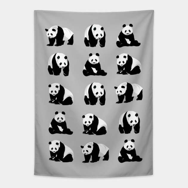 Panda Bear Pattern on a Grey Background Tapestry by OneThreeSix