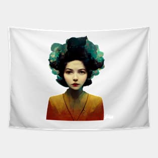 Woman with floral hair Tapestry