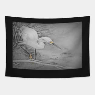 Snowy Egret Sketchy by Debra Martz Tapestry