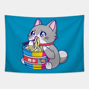 Pansexual Flag Cat Kawaii Anime Eating Ramen Noodles Japanese Kitty LGBT LGBTQ Tapestry