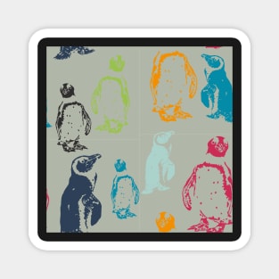 Party of Penguins In a Colourful Repeat Pattern Magnet