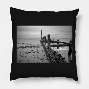 Wooden sea defences at low tide Pillow