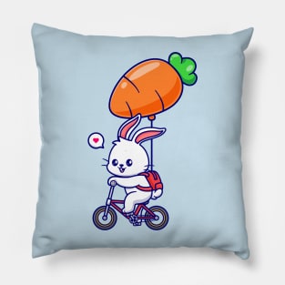 Cute Rabbit Riding Bicycle With Carrot Balloon Cartoon Pillow