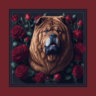 Chow Chow 2 red roses T-Shirt