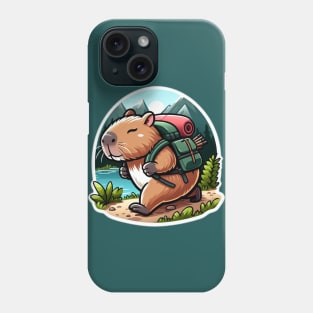 Cute capybara hiking funny Phone Case