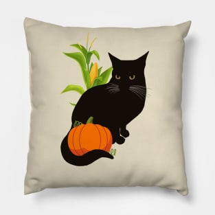 Pepper the Cat with Pumpkin and Corn Pillow