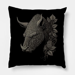 rhinoceros decorated with Javanese ornaments Pillow