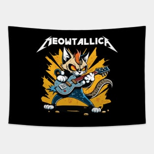 Meowtallica white text Tapestry