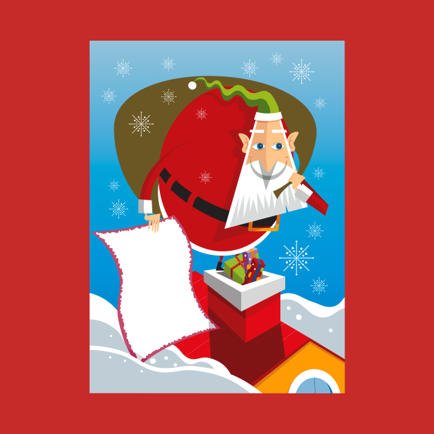 Christmas Santa Claus Chimney Gift Reindeer Sleigh by Flat Design