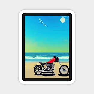 RETRO STYLE CHOPPER MOTORCYCLE ON A BEACH Magnet