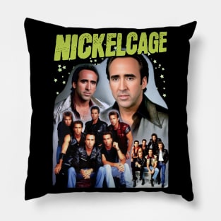 NICKELCAGE Band PARODY Funny Retro 2000's Glamour Shot Band Tee (green logo) Pillow