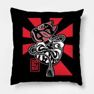 Japanese daruma doll with kitsune mask illustration Pillow