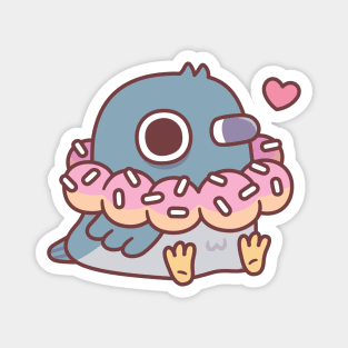 Cute Chubby Pigeon With Donut Necklace Funny Magnet